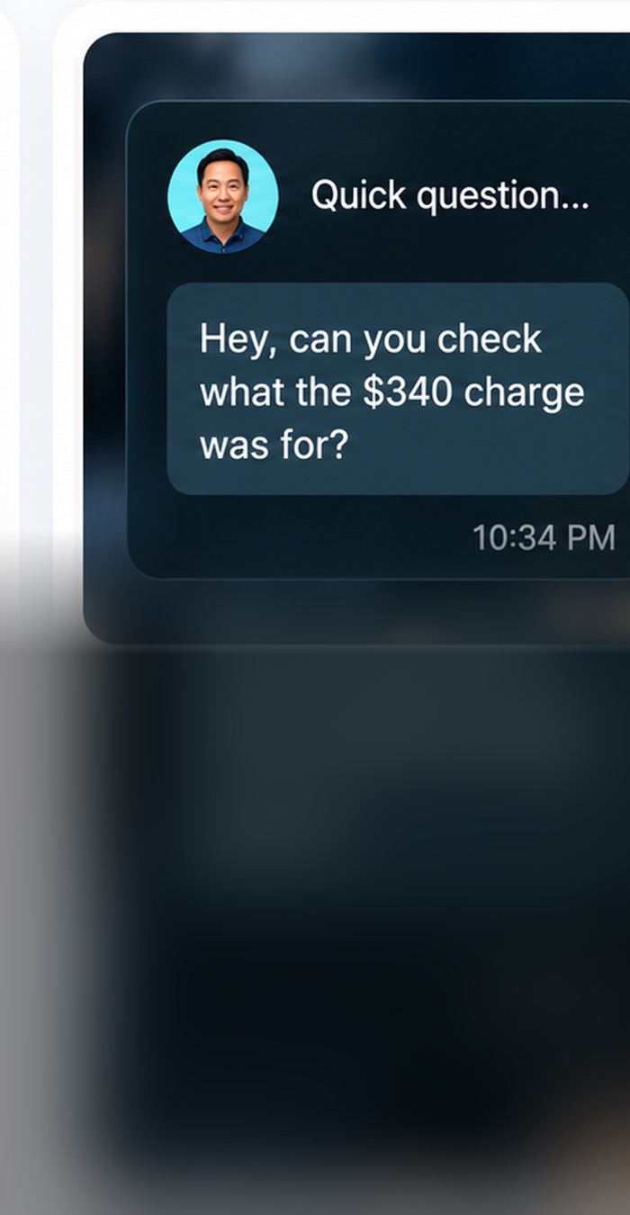 Late-night message asking about a charge