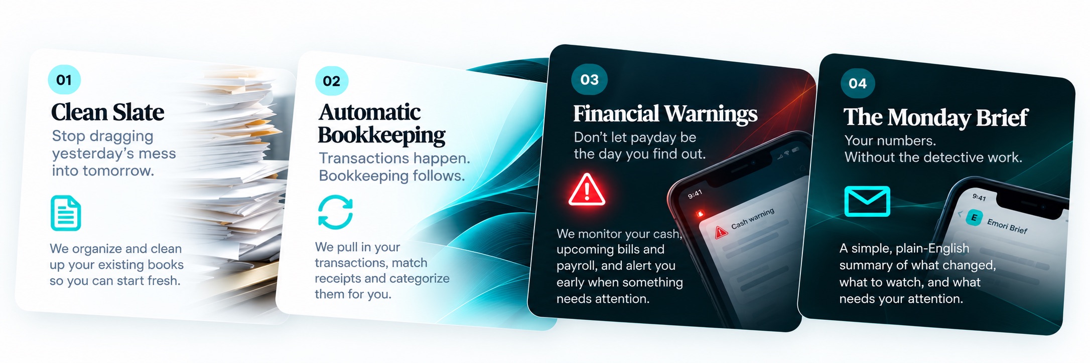 Clean Slate, automatic bookkeeping, financial warnings and the Monday Brief
